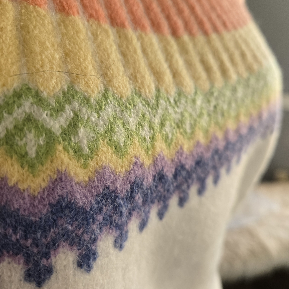 Cream Fair Isle Yoke Crewneck Sweater with Rainbow Accents - Picture 4 of 7